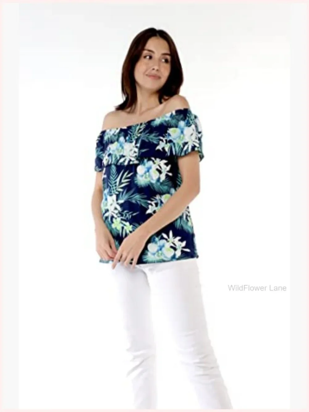 Matching Couple Hawaiian Luau Shirt & Off-Shoulder Ruffle Muumuu Top Set